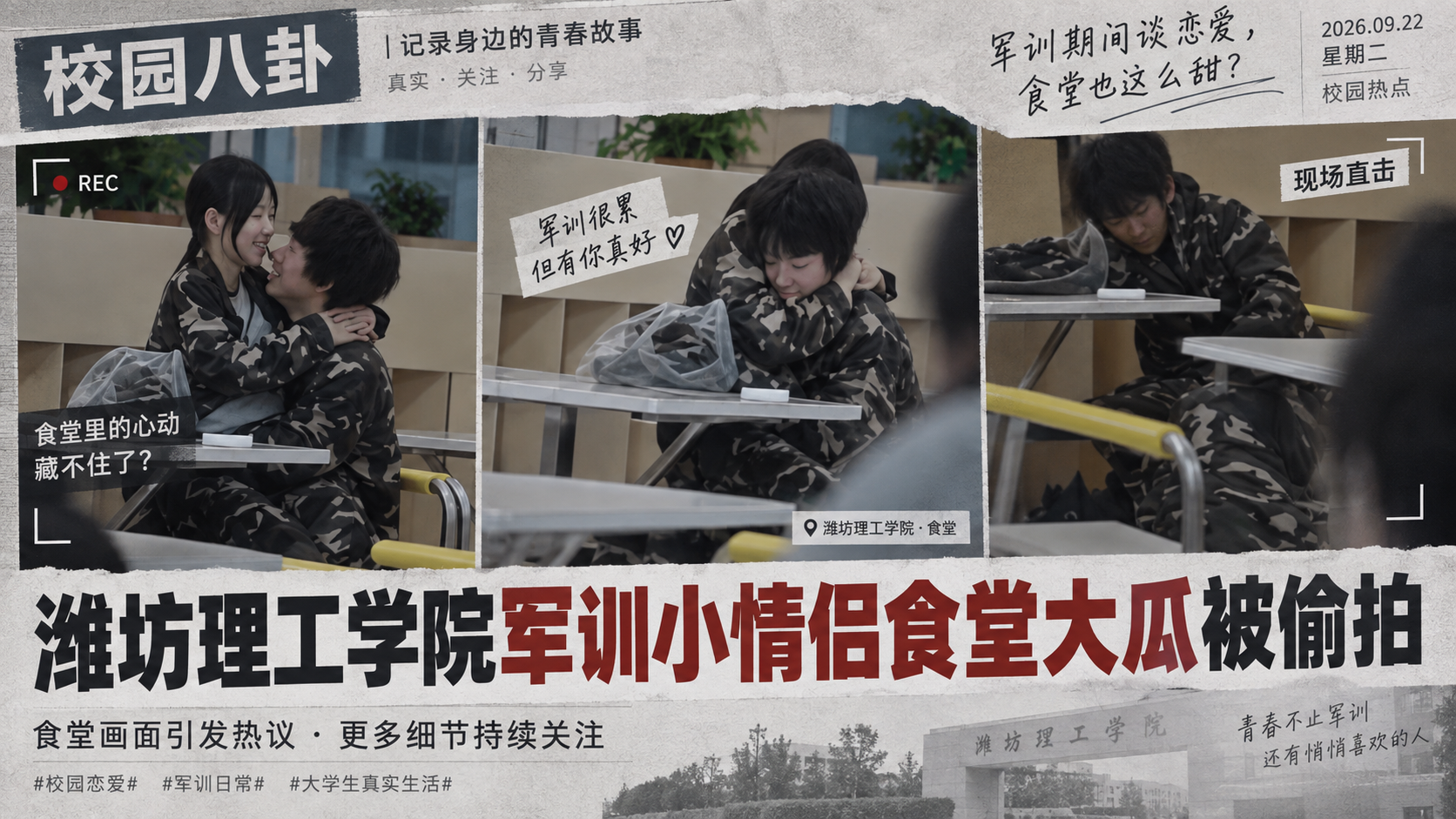 【校园黑料】潍坊理工学院军训小情侣食堂激情！抱着女友伸手摸奶疯狂啃食，蹲地吃鸡又扣又舔实在太炸裂！